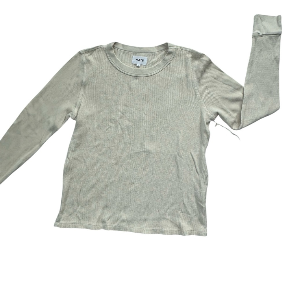 MATE The Label Organic Cotton Thermal Ling Sleeve Cream Waffle Knit Large NWT